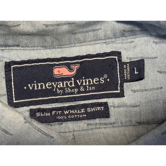 Vineyard Vines Slim Fit Whale Shirt Mens Size L Blue Short Sleeve Button Up - Picture 6 of 9